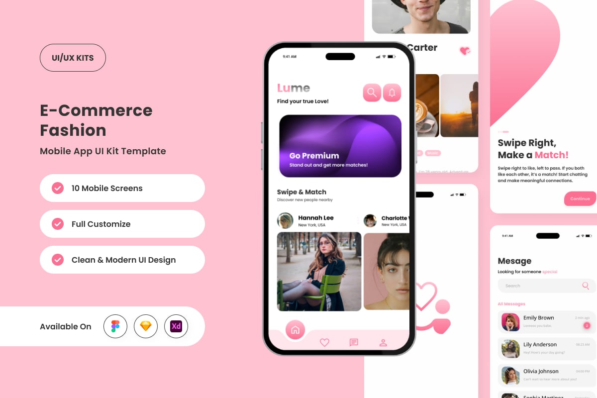 充满活力的社交和约会应用APP UI KIT (FIG,SKETCH,XD)