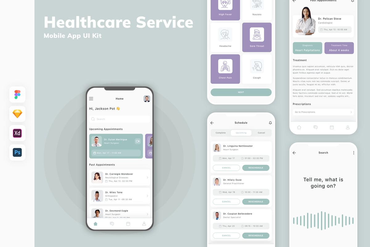 医疗保健服务移动应用APP UI KIT (SKETCH,FIG,XD,PSD)