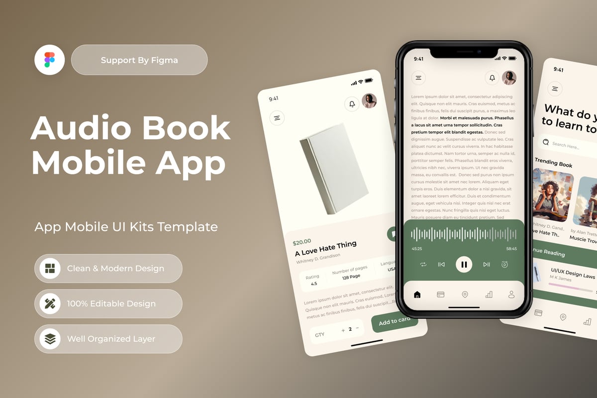 音频书籍移动应用 APP UI KIT (FIG)