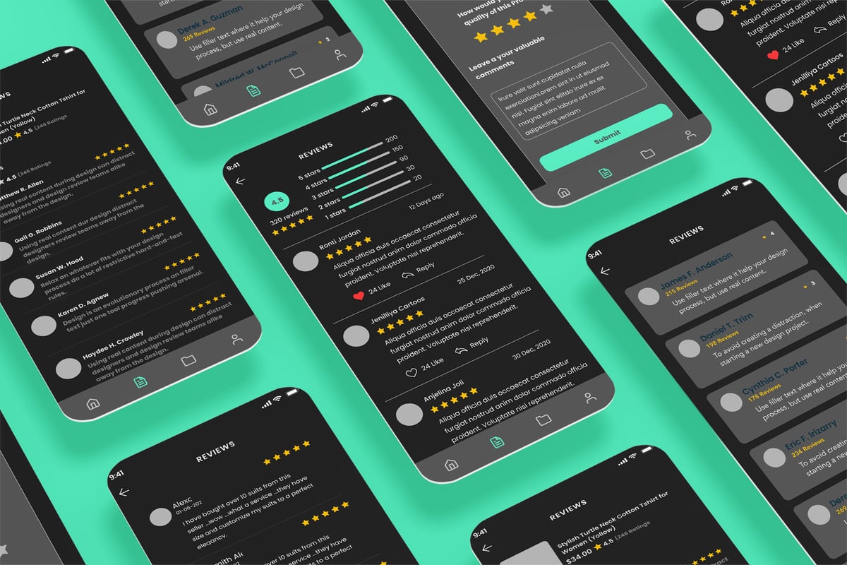 意见和评论星屏幕应用APP UI KIT (FIG,PSD,SKETCH,XD,SVG)