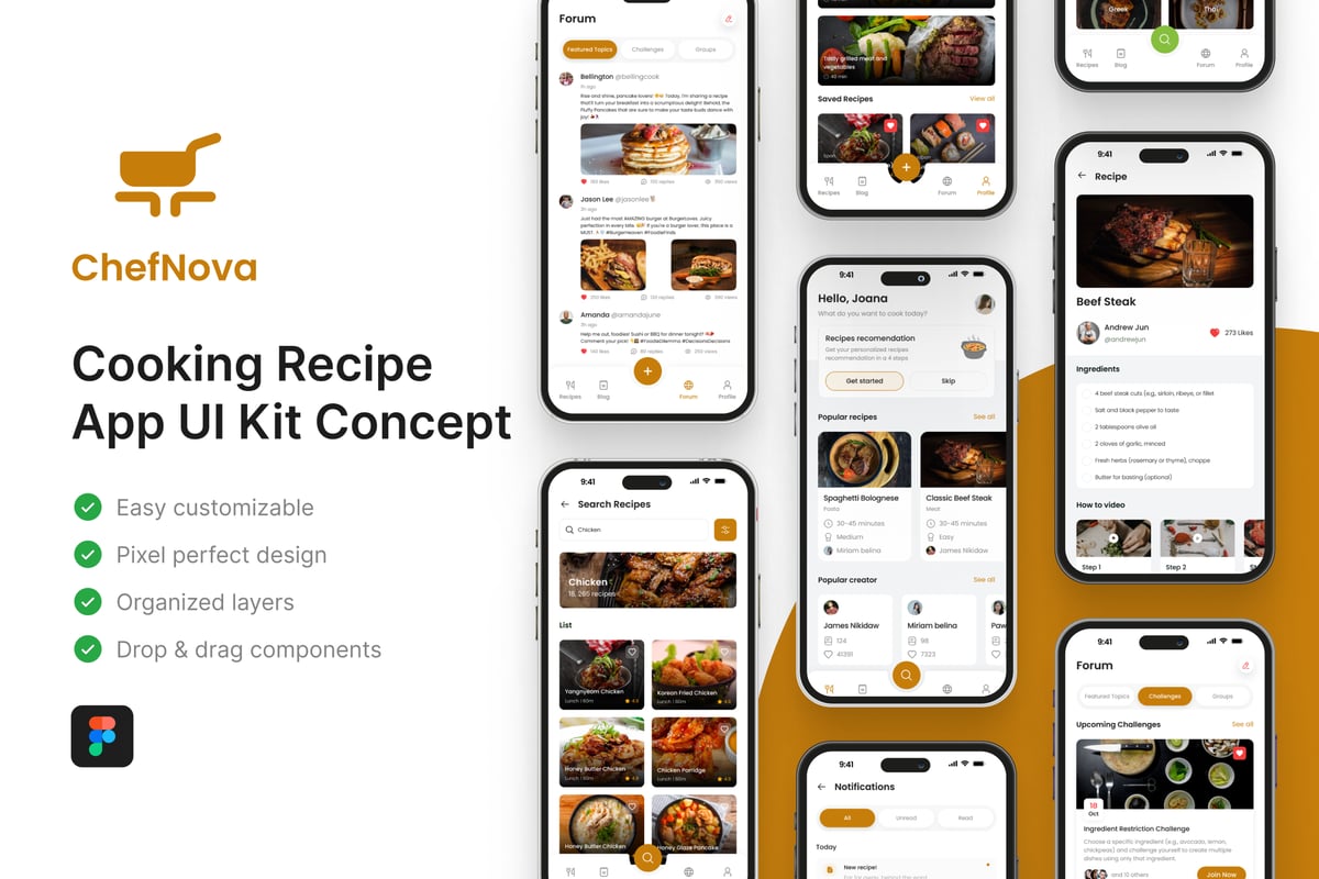 烹饪食谱应用APP UI KIT (FIG)