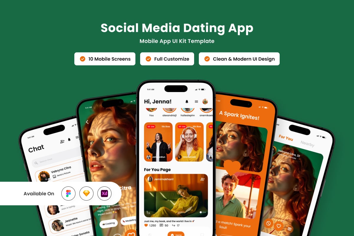 充满活力的社交约会应用APP UI KIT (FIG,SKETCH,XD)