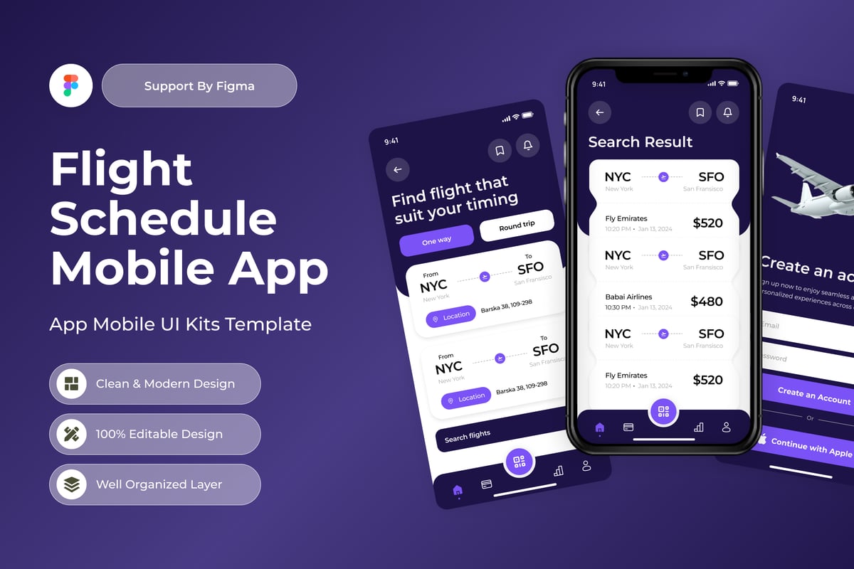 飞行计划航班计划移动应用APP UI KIT (FIG)