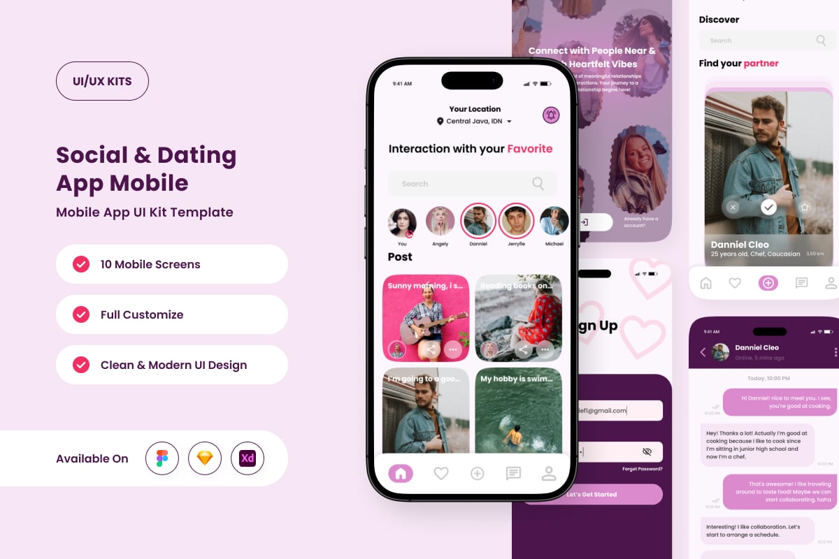 嬉戏的社交与约会应用APP UI KIT (FIG,SKETCH,XD)