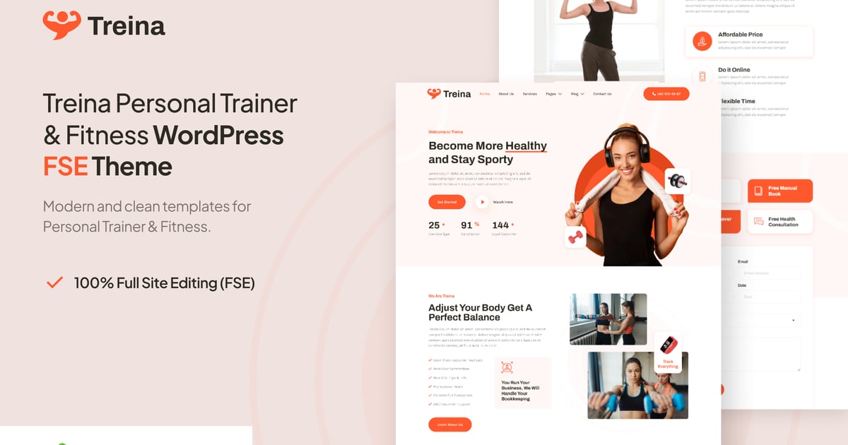 Treina – 私人教练和健身 FSE WordPress