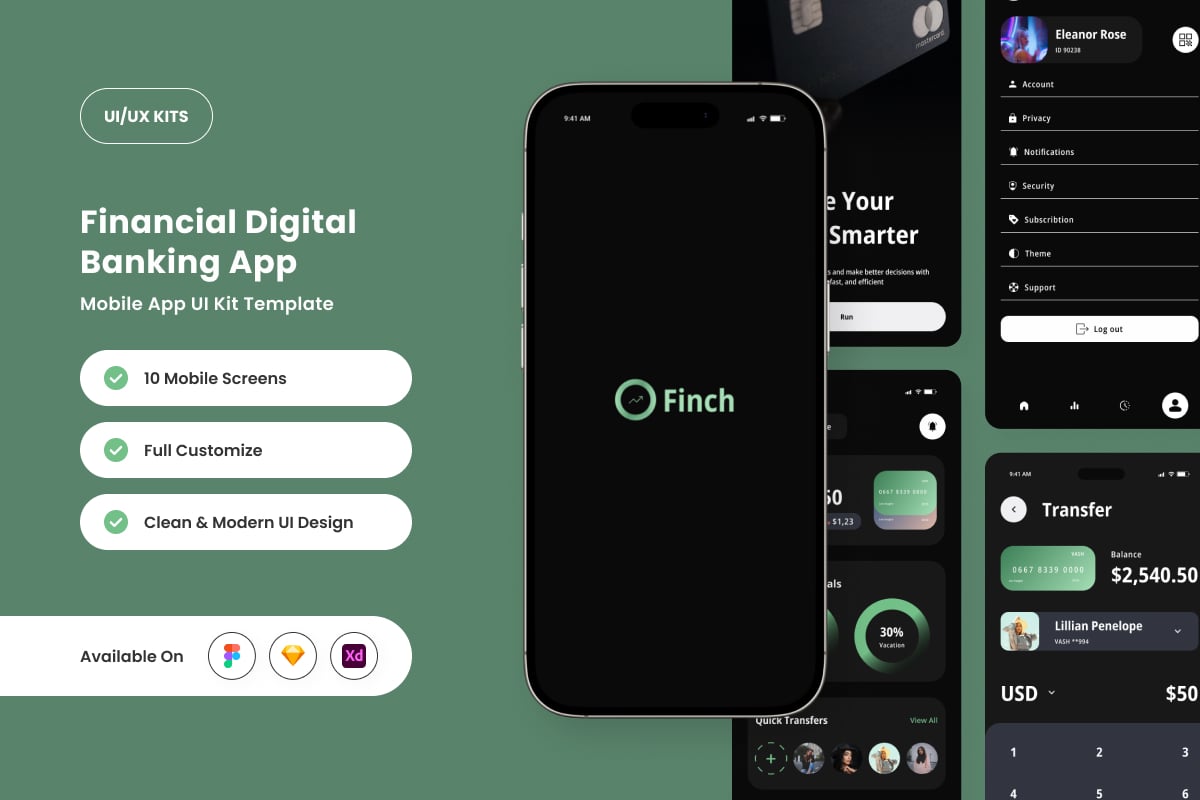 金融科技和个人理财的应用APP UI KIT (FIG,SKETCH,XD)