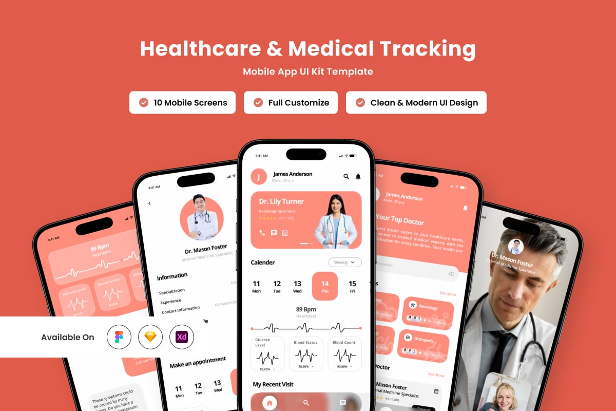 医疗和医疗跟踪手机APP UI KIT (FIG,SKETCH,XD)