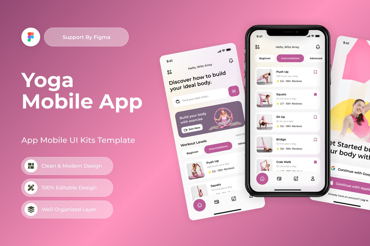 瑜伽移动应用APP UI KIT (FIG)
