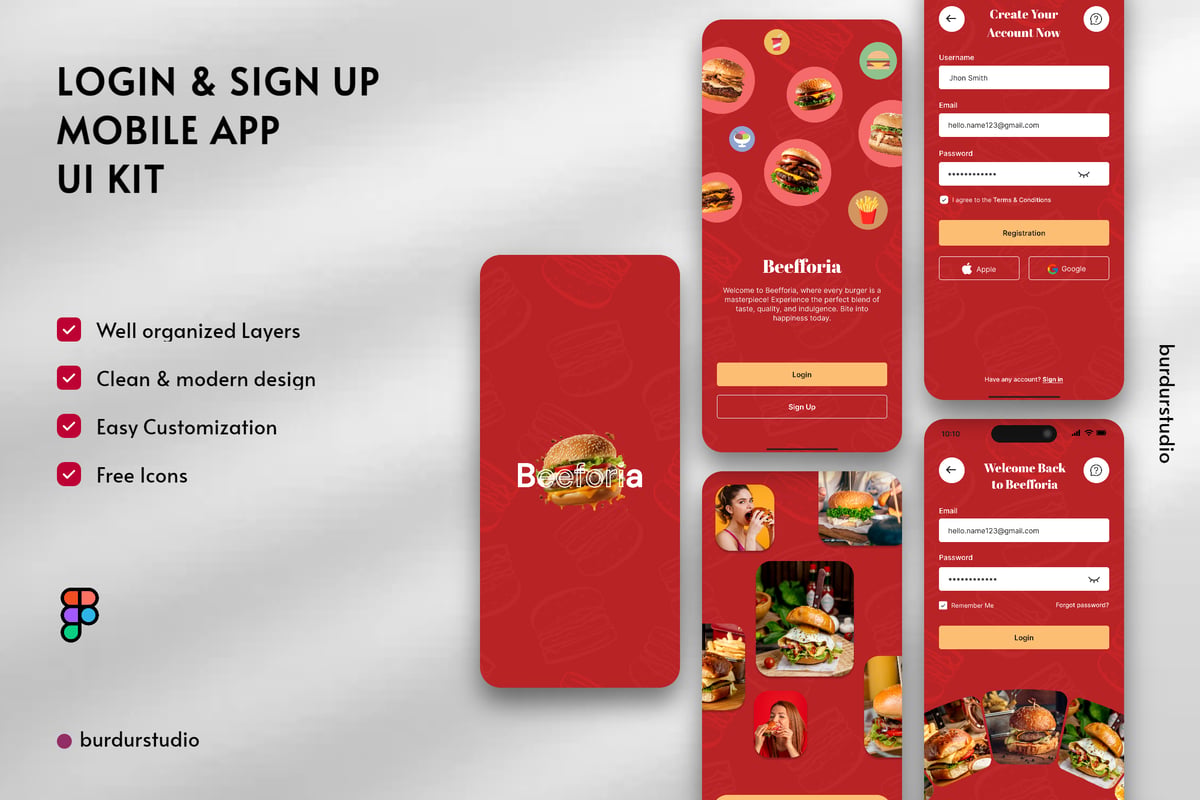 登录并注册移动应用APP UI KIT (FIG)