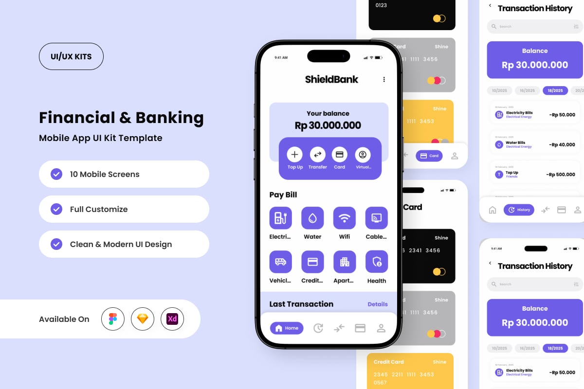 安全数字银行应用APP UI KIT (FIG,SKETCH,XD)