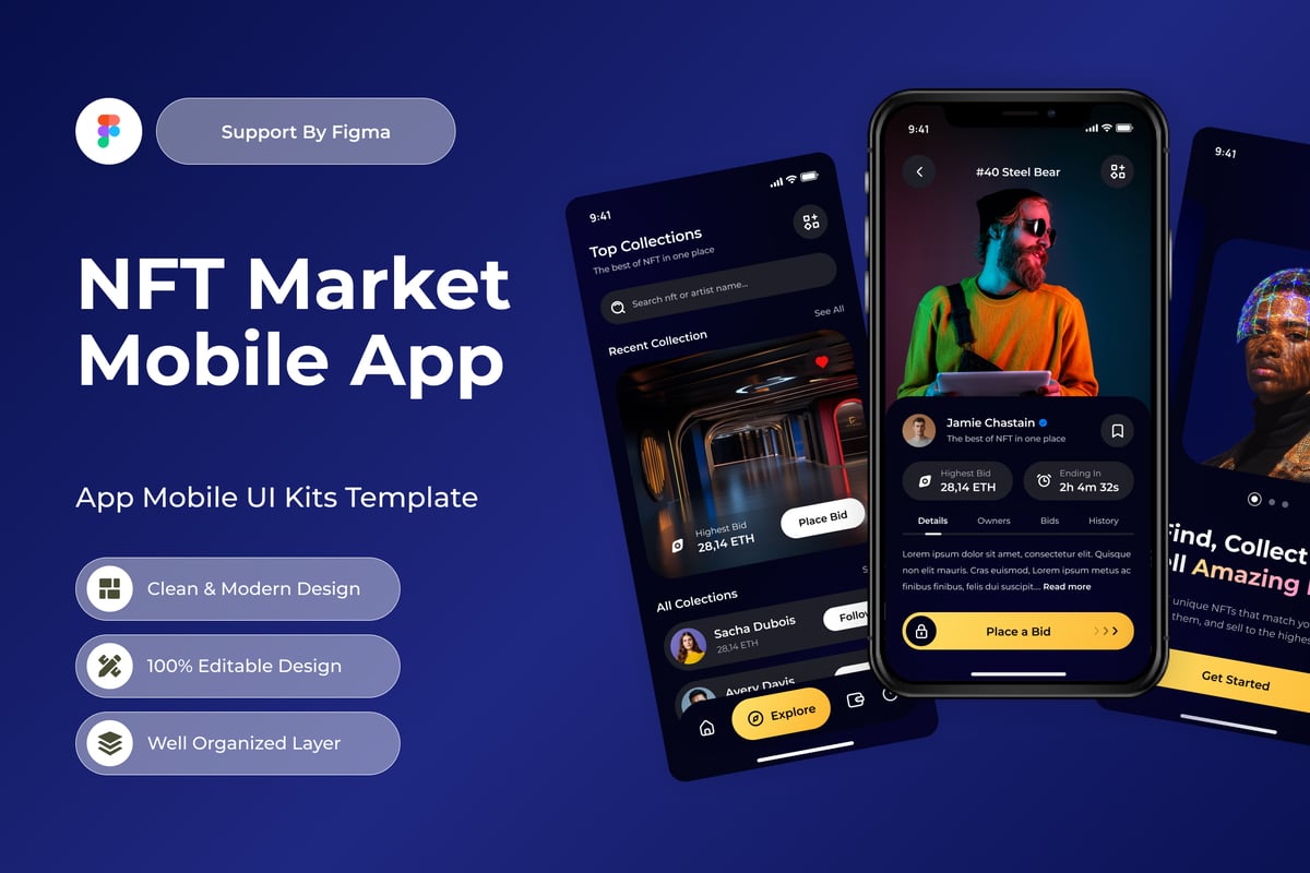 NFT市场移动应用APP UI KIT (FIG)