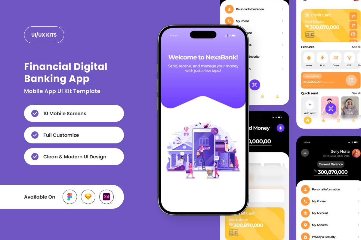 - 简约银行应用APP UI KIT (FIG,SKETCH,XD)