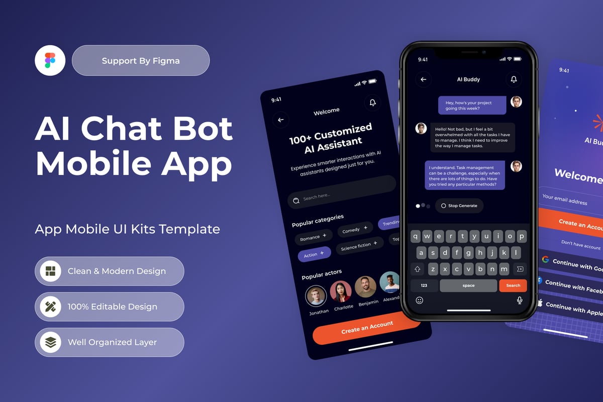 AI好友-AI聊天机器人移动应用APP UI KIT (FIG)