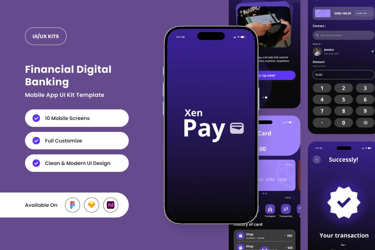 用于数字银行的移动应用APP UI KIT (FIG,SKETCH,XD)