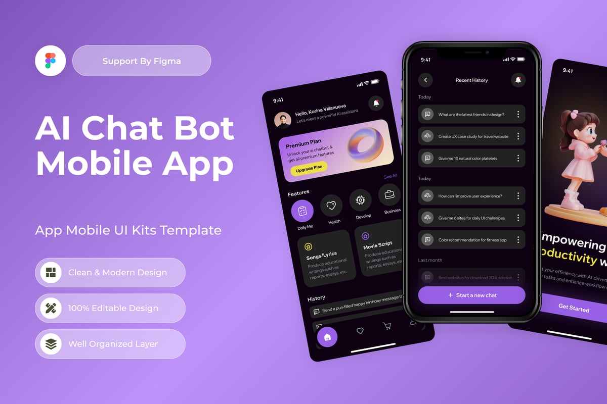 AI 聊天机器人移动应用APP UI KIT (FIG)