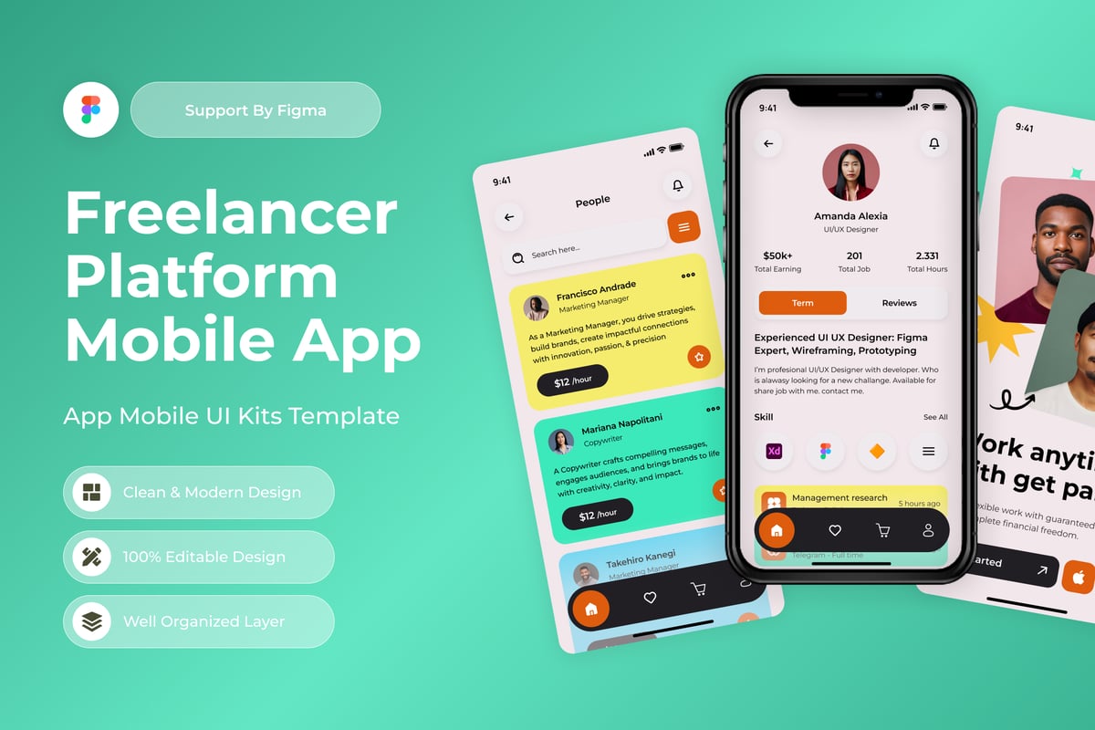 自由职业者平台移动应用APP UI KIT (FIG)