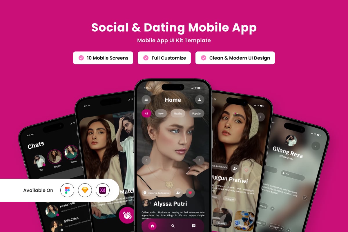 下一代社交约会应用APP UI KIT (FIG,SKETCH,XD)