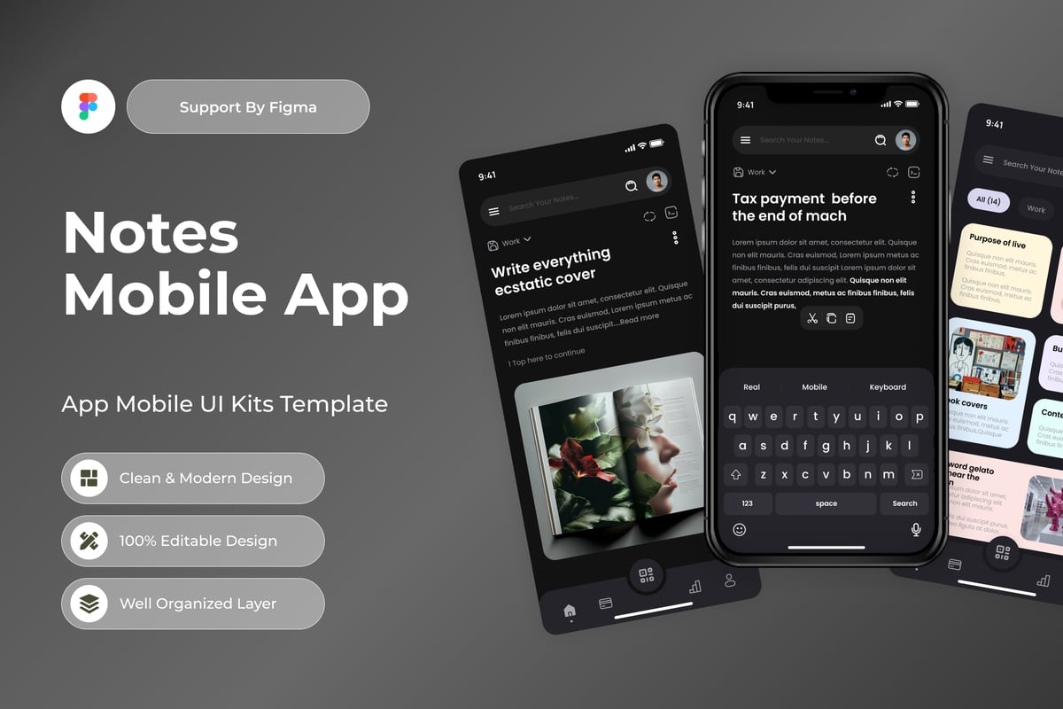 记事本移动应用APP UI KIT (FIG)