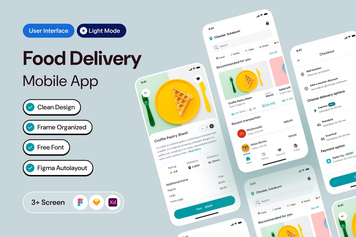 食品交付移动应用APP UI KIT (FIG,SKETCH,XD)