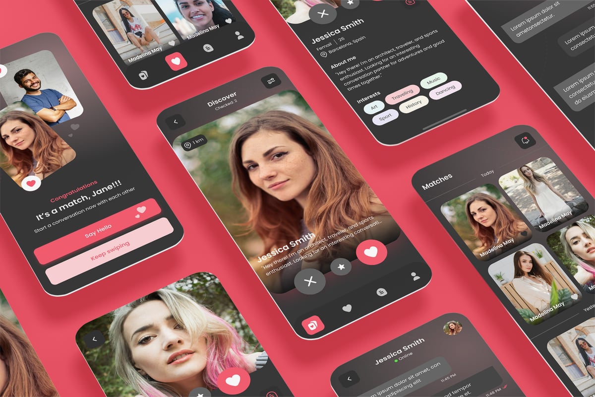 日期，关系，社交交流和约会应用APP UI KIT (FIG,SKETCH,XD,SVG)