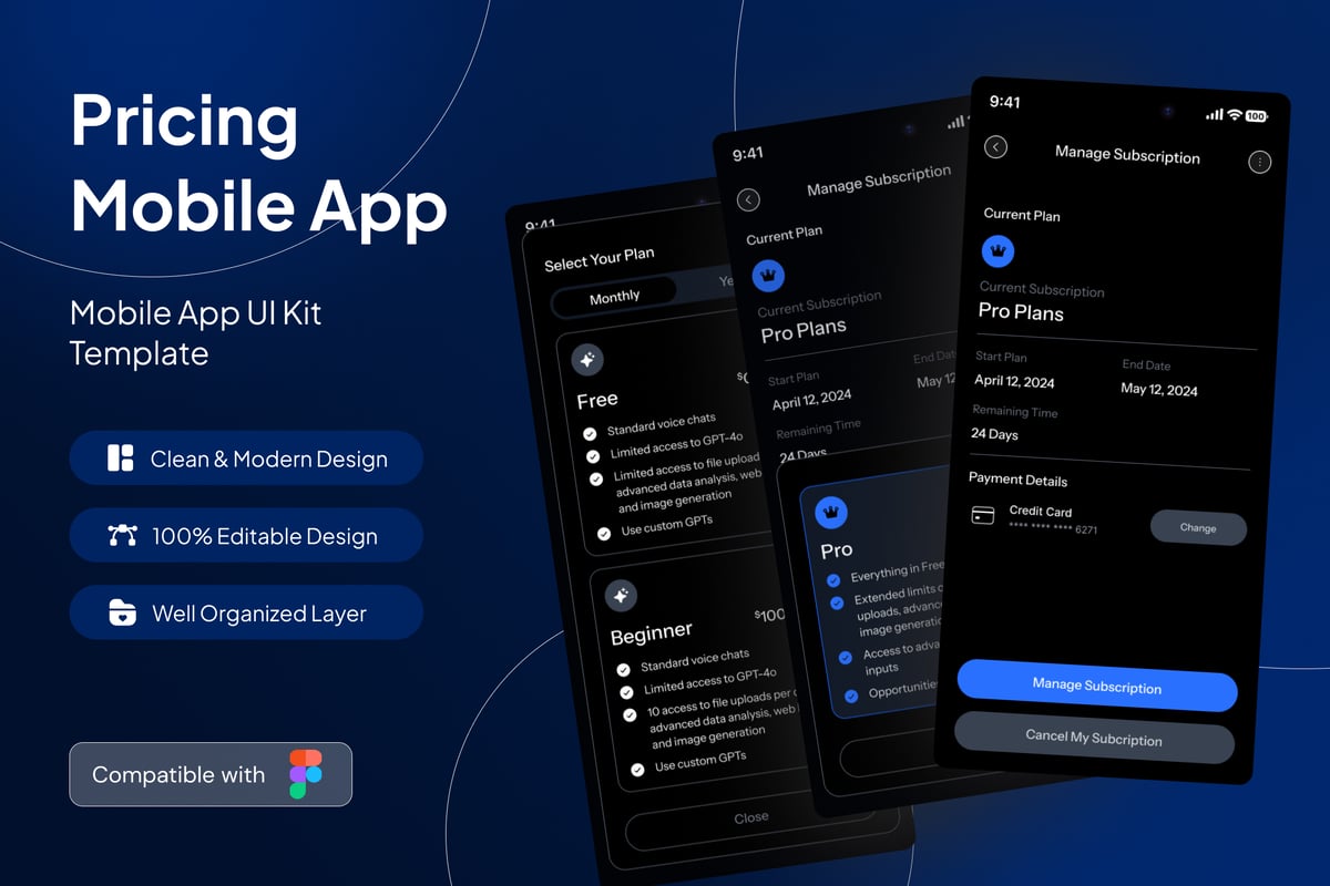 定价页移动应用APP UI KIT (FIG)