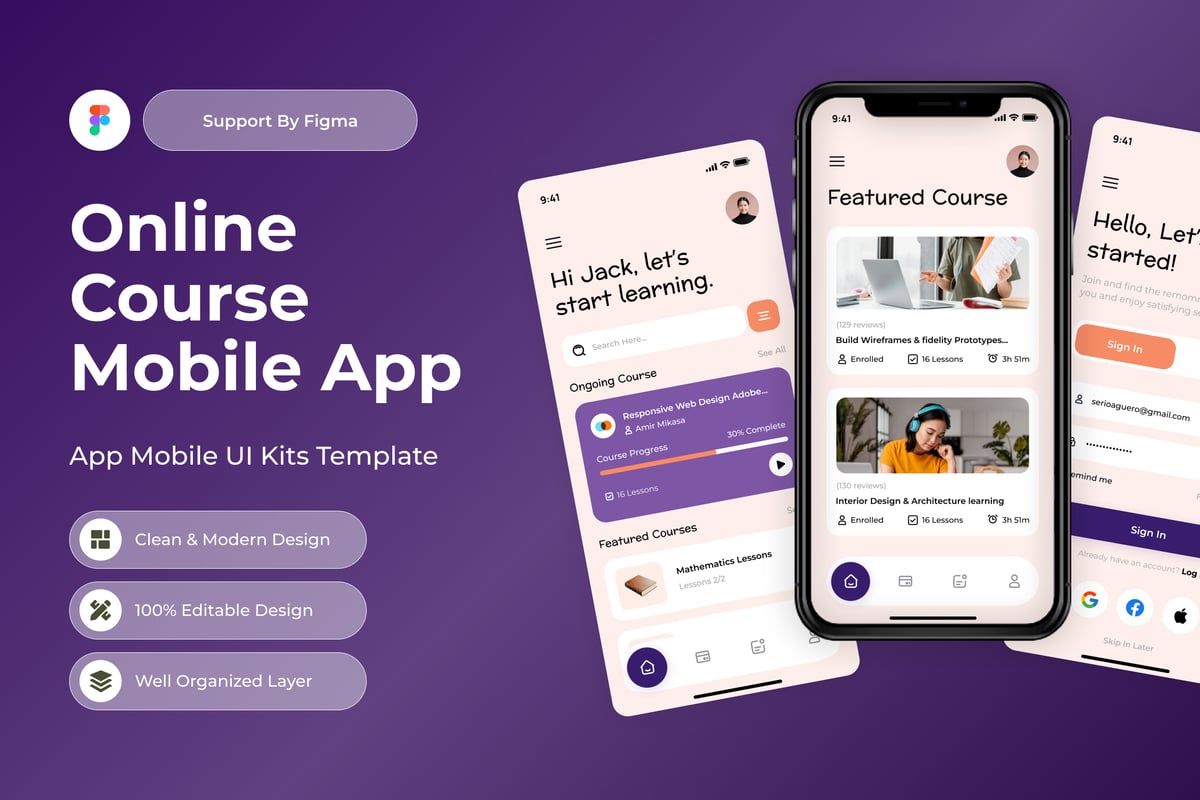 在线课程移动应用APP UI KIT (FIG)