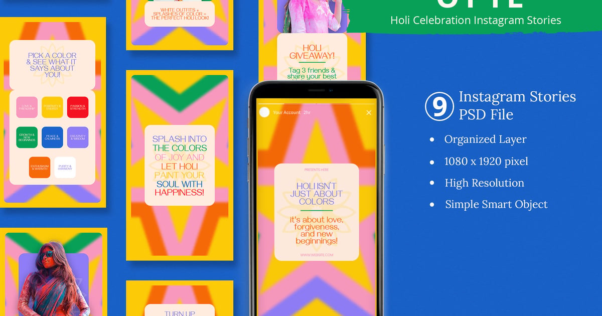 Opil – 洒红节庆祝活动 Instagram 故事和 Canva Te