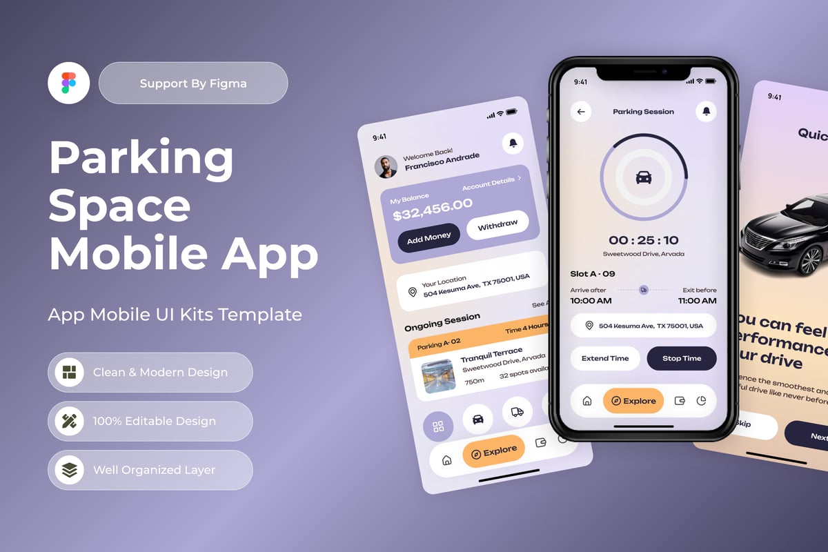 停车场停车停车空间移动应用APP UI KIT (FIG)