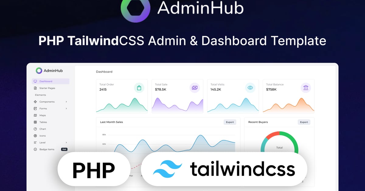 AdminHub-PHP Tailwind 管理与仪表板模板