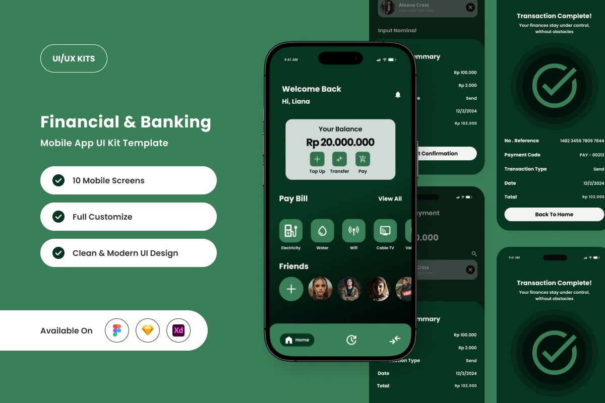 优雅的银行和金融应用APP UI KIT (FIG,SKETCH,XD)