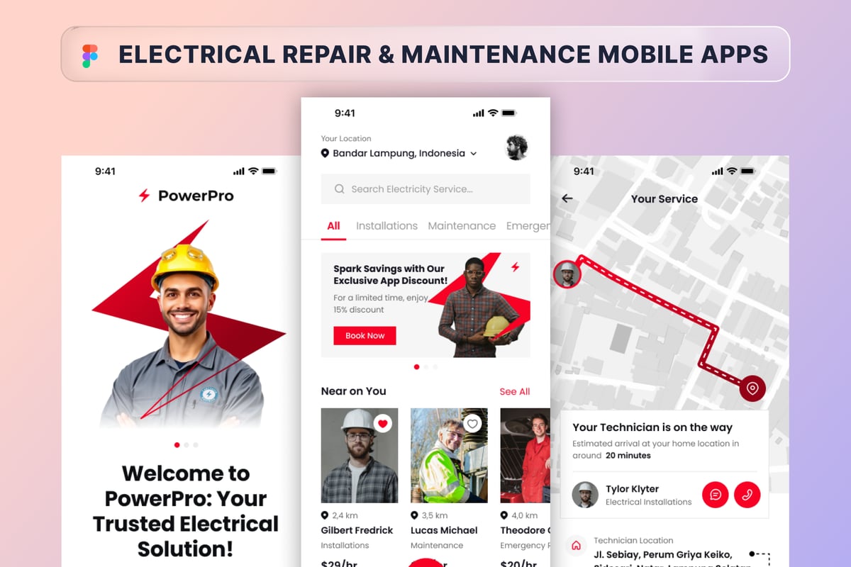 电气维修和维护移动应用APP UI KIT (FIG,PNG)