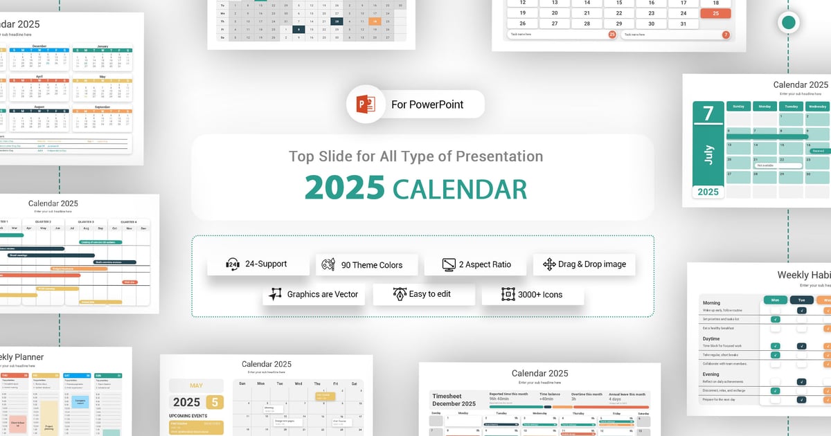 2025 年日历 PowerPoint 模板