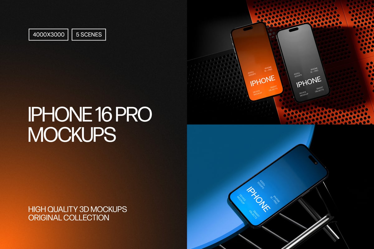 iPhone 16 Pro 手机模型样机 (PSD)