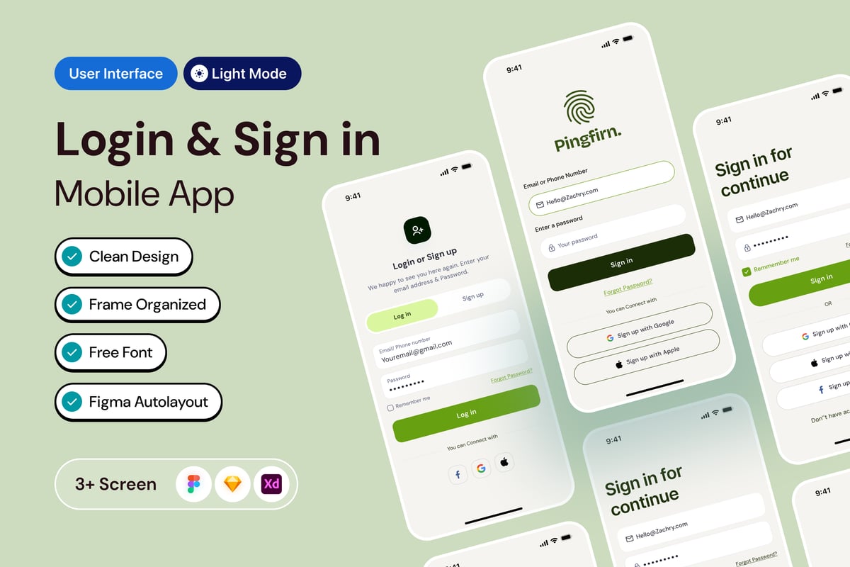 登录移动应用APP UI KIT (FIG,SKETCH,XD)