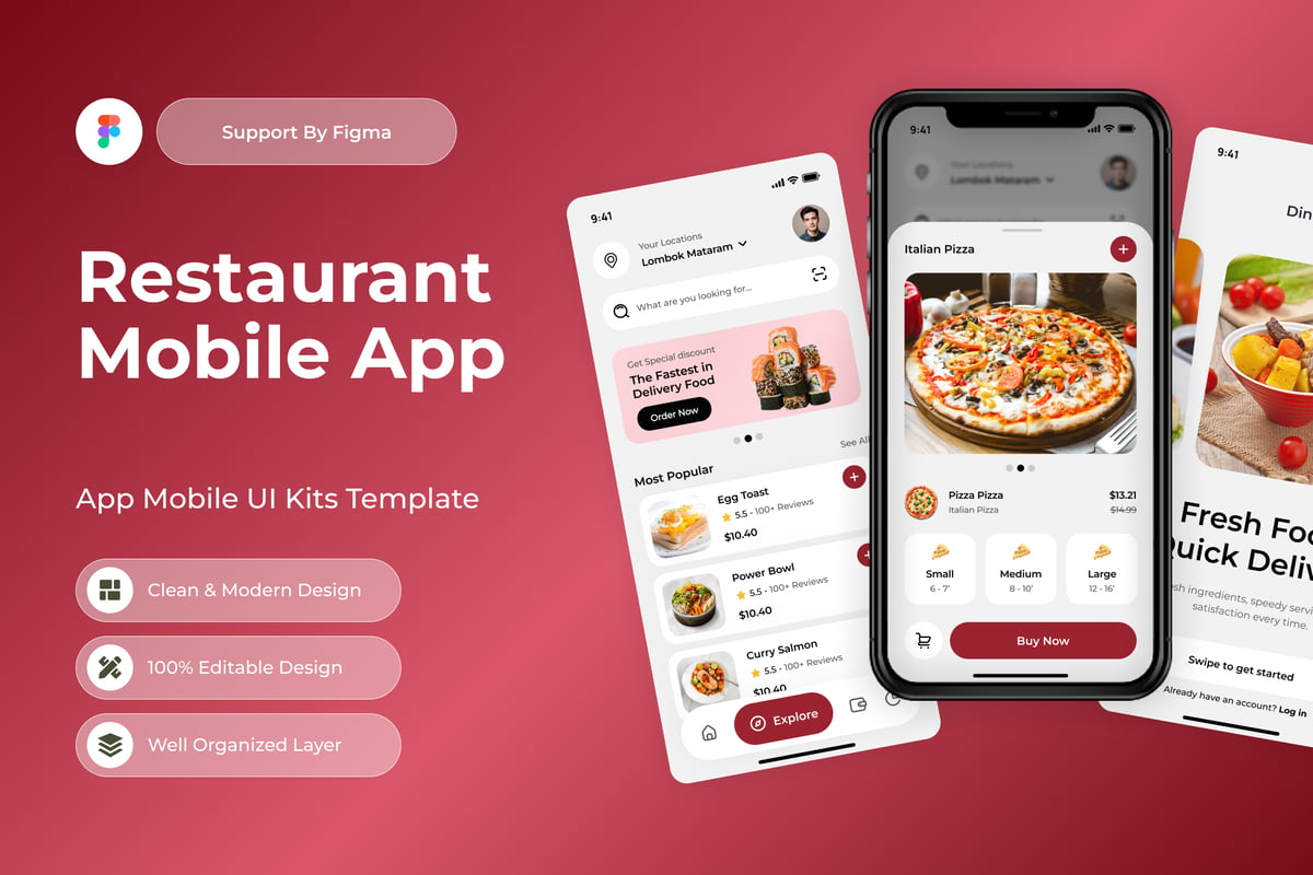 餐厅点评移动应用APP UI KIT (FIG)