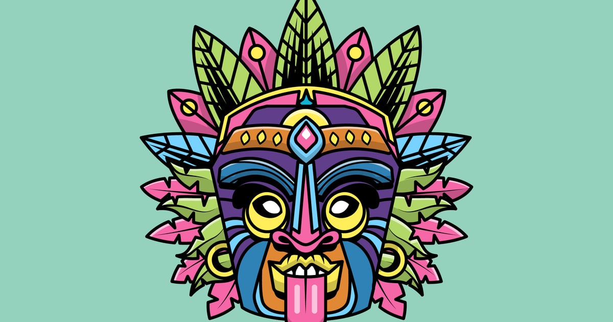 夏威夷 Tiki 面具卡通插图