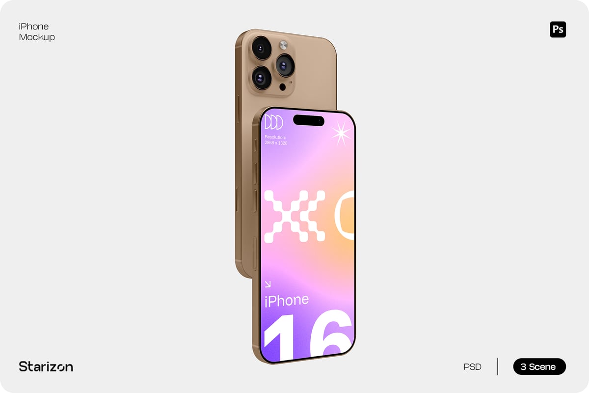 iPhone 16 Pro Max 手机模型样机 (PSD)