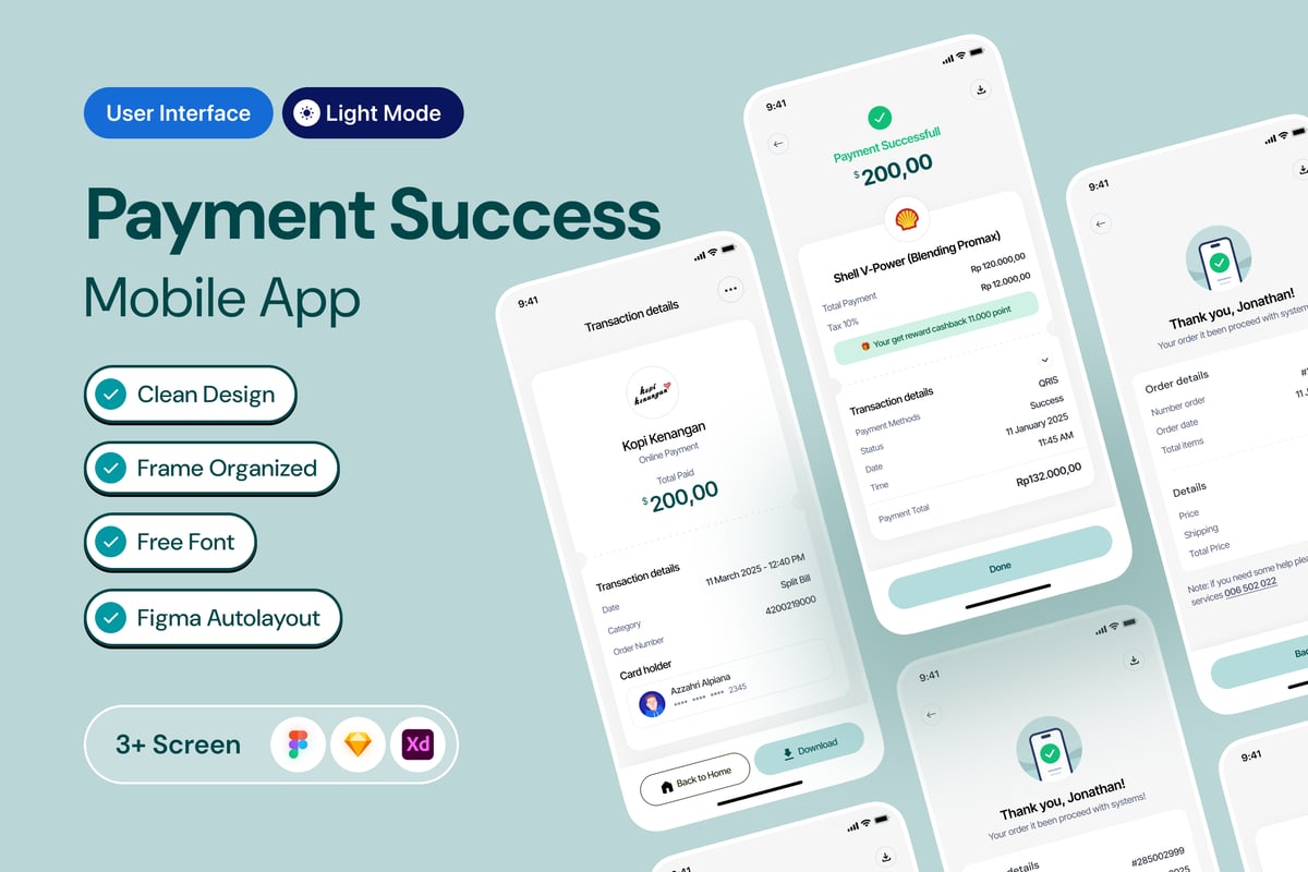 付款完成的移动应用APP UI KIT (FIG,XD,SKETCH)
