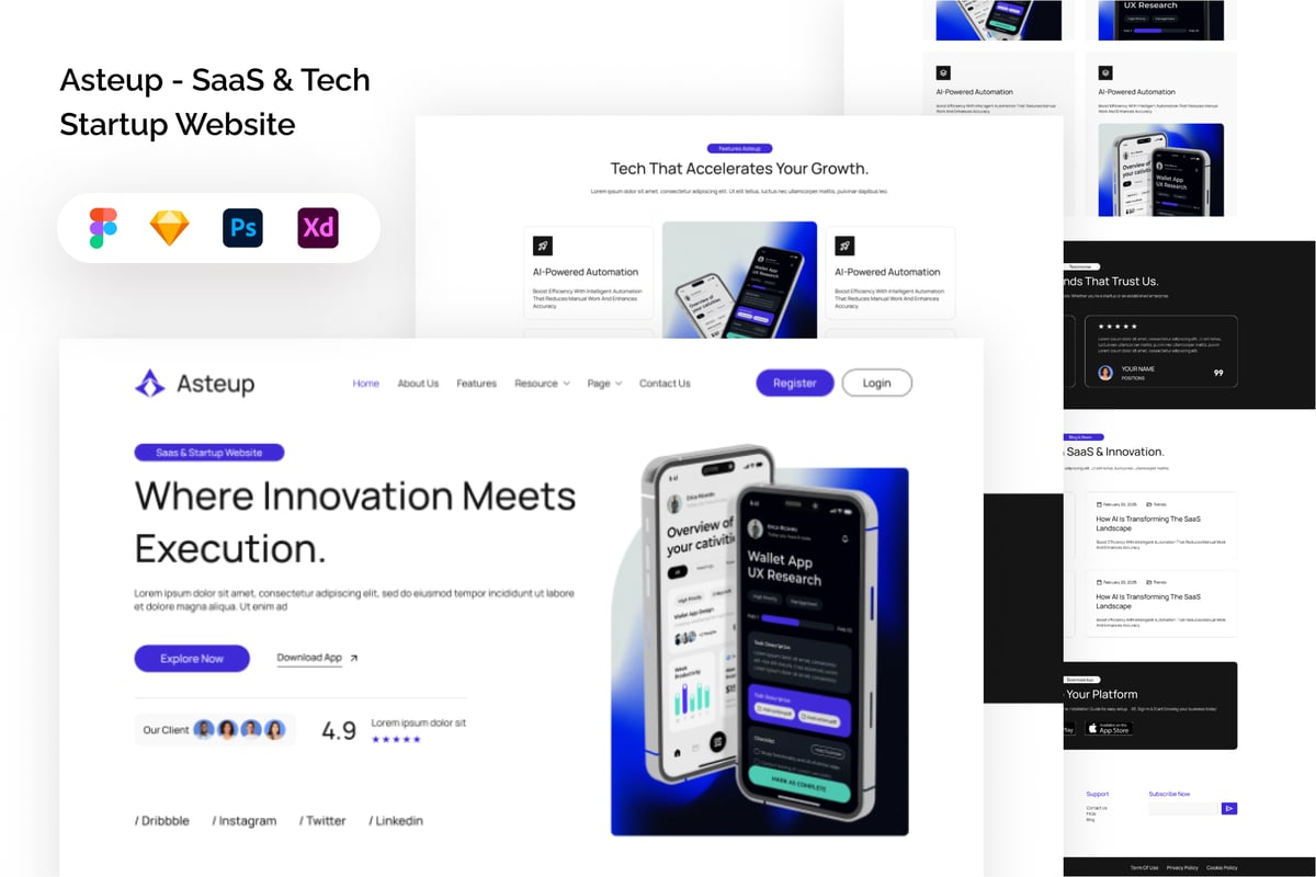 SaaS＆技术网站UI模板 (FIG,PSD,SKETCH,XD)