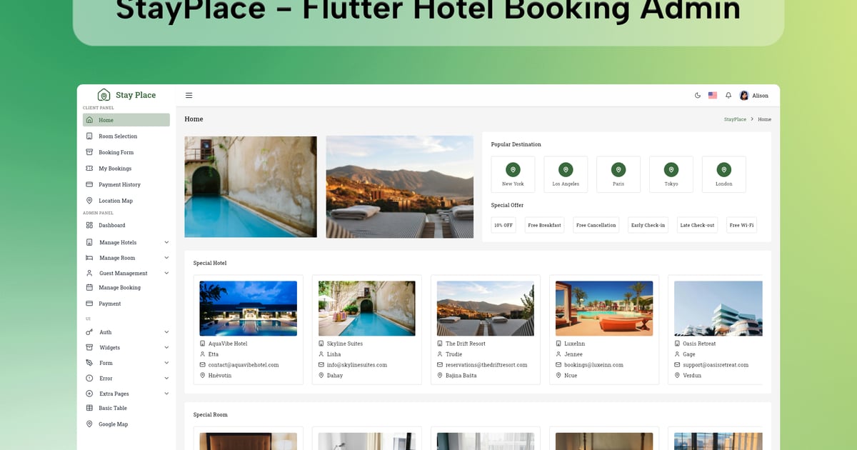 Flutter 酒店预订管理及仪表盘套件