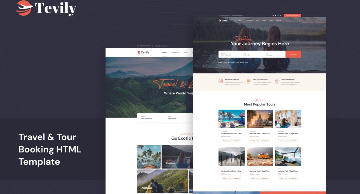 Tevily – 旅行和旅行社 HTML 模板