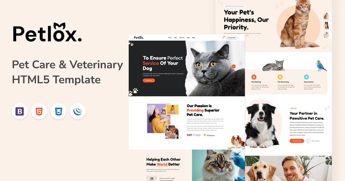 Petlox | 宠物护理和兽医 HTML5 模板