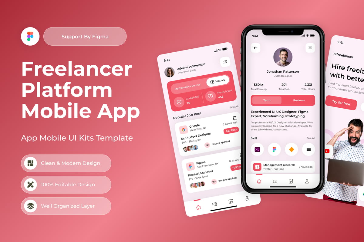 自由职业者平台移动应用APP UI KIT (FIG)