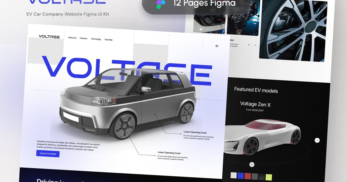Voltase – 电动汽车公司网站 Figma UI 套件