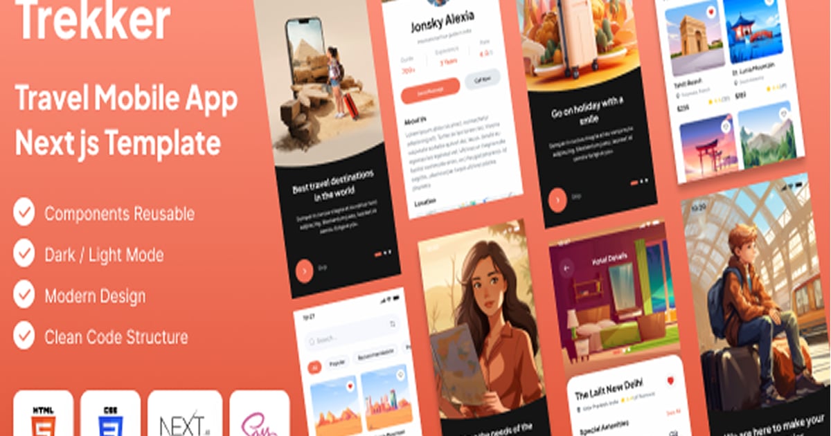 Trekker – 旅行移动应用 Next.js 模板