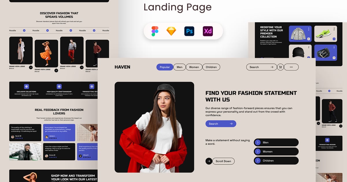 时尚商店登陆页面 UI 套件 – Haven