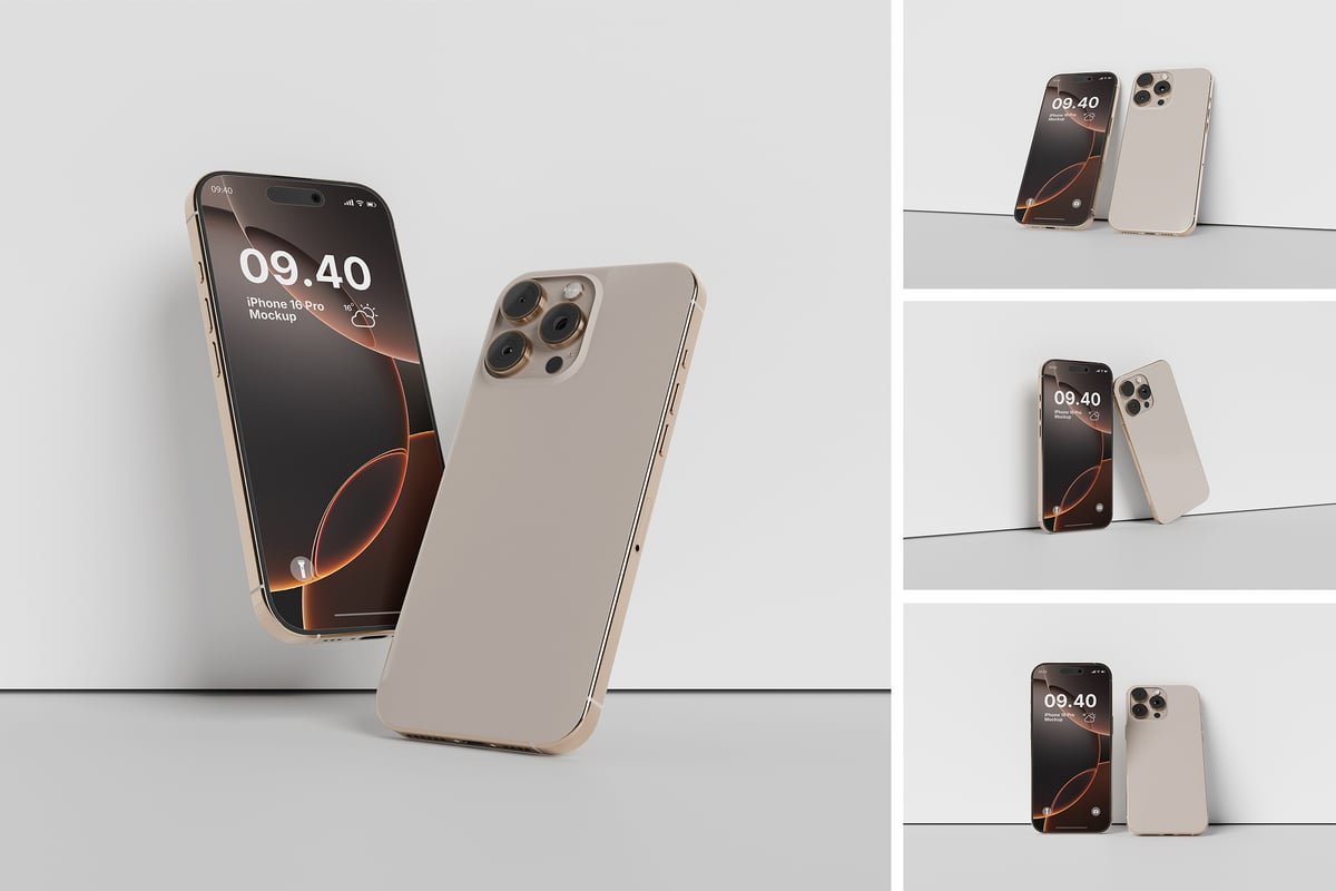 iPhone 16 Pro手机模型样机 (PSD,PDF)