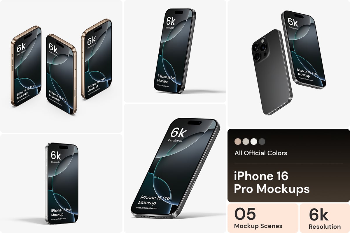 iPhone 16 Pro 手机模型样机 (PSD,PNG)