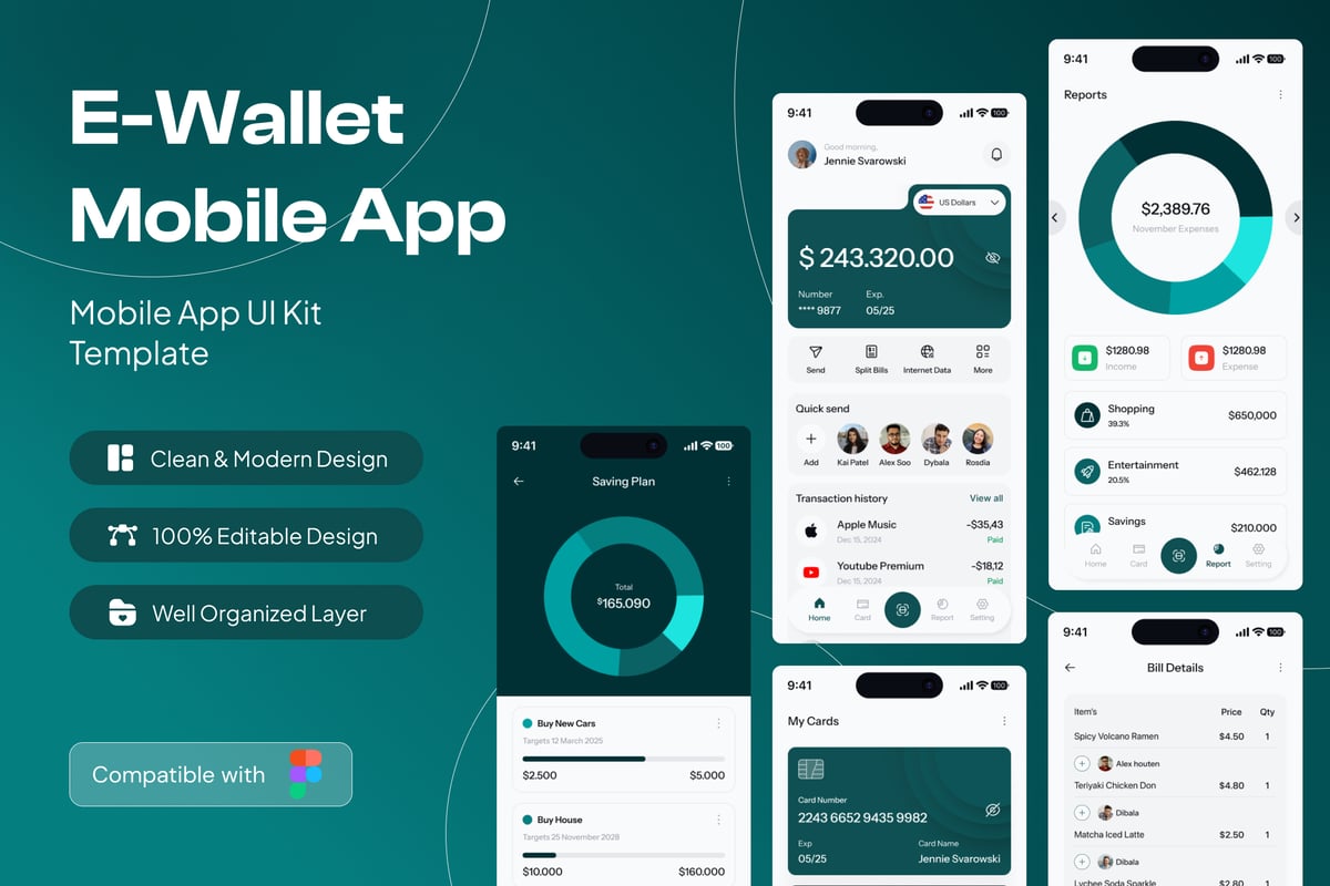 现代电子钱包移动应用APP UI KIT (FIG)