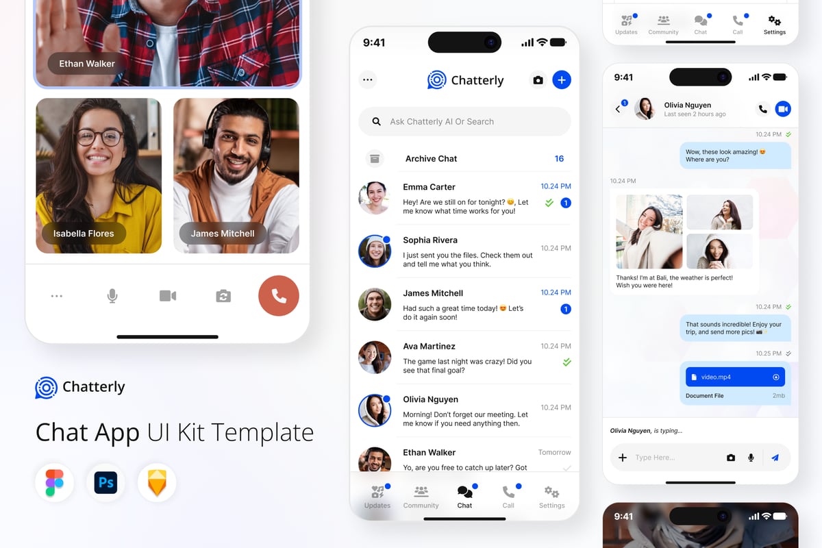 聊天移动应用APP UI KIT (FIG,PSD,SKETCH)